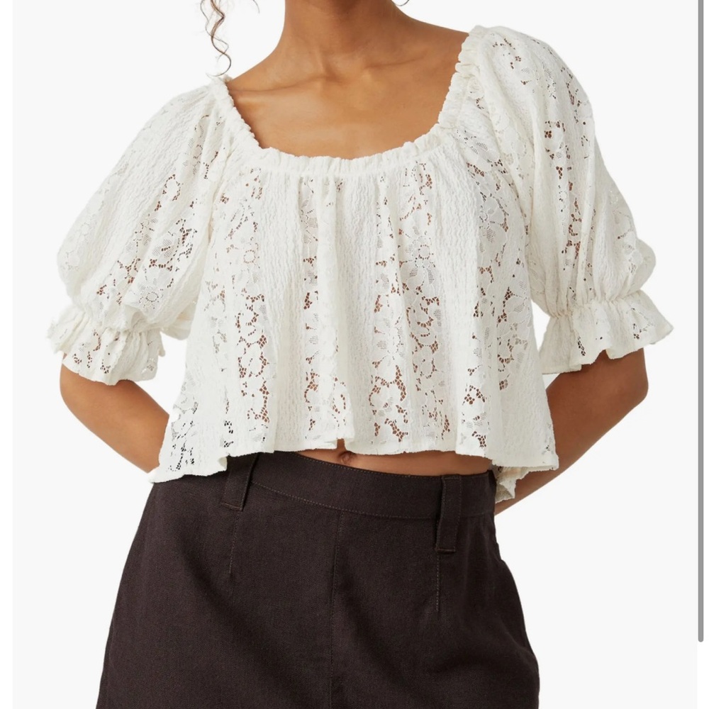 FREE PEOPLE WOMEN'S STACEY LACE CROPPED SHIRT - Picture 2 of 14